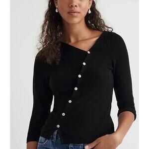 Madewell Womens Size XS Asymmetrical Button Front Cardigan Top Black Long Sleeve